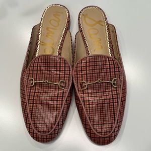SAM EDELMAN Linnie Plaid-Print Mules Sz 7.5M